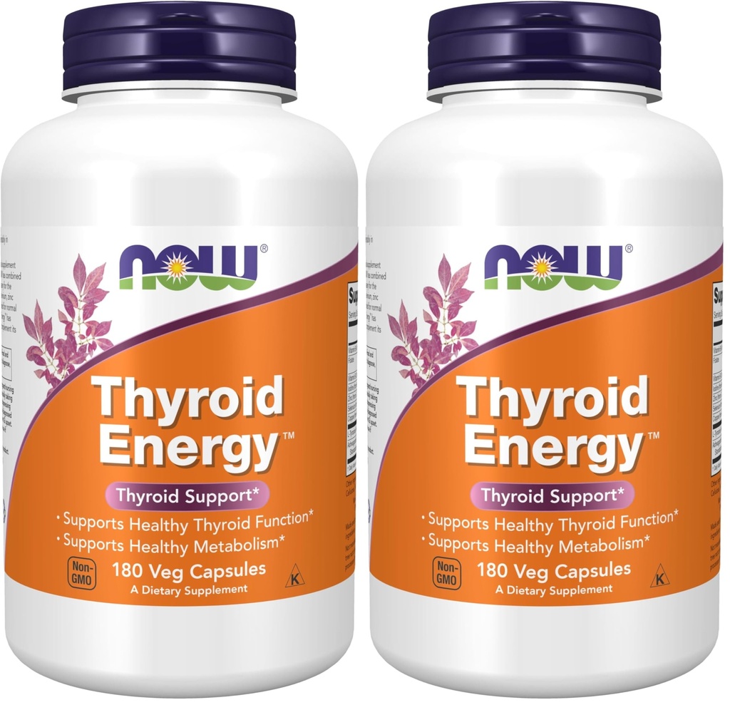 Now Supplements, Thyroid Energy ™, Jod and Tyrosine Plus Selenium, Zink and Copper, 180 Veg Capsules (pakke med 2)