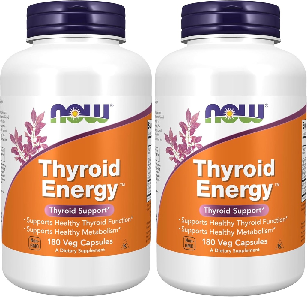 Now Supplements, Thyroid Energy ™, Jod and Tyrosine Plus Selenium, Zink and Copper, 180 Veg Capsules (pakke med 2)