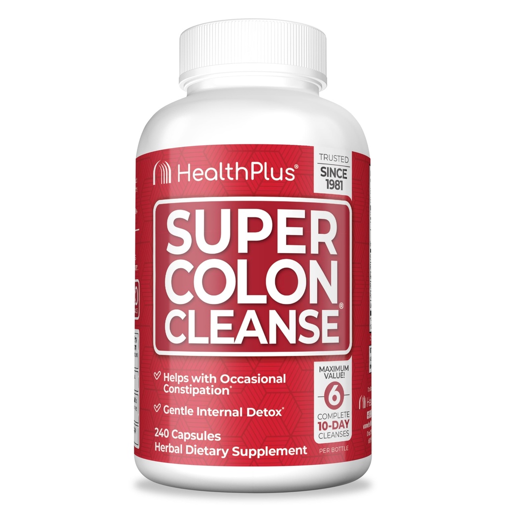 Sundhed Plus Super Colon Cleanse 60 dages levering af Gentle Gut Cleanse Detox, Psyllium Husk, Probiotika til Forstoppelse Relief & fordøjelsesstøtte, 240 kapsler