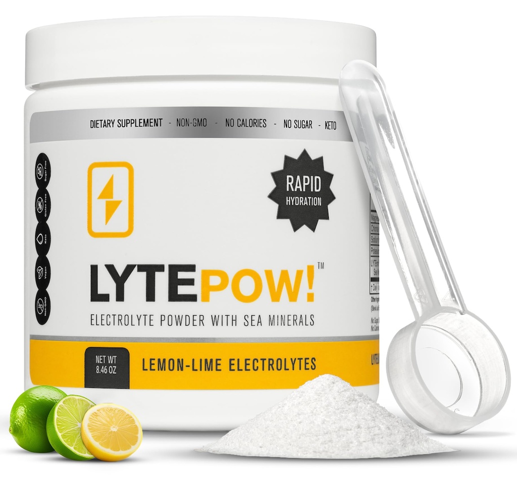 LyteLine Electrolytes Powder - Sea Minerals - Lemon- Lime Hydration Supplement - 90 Servering - Non-GMO, Ingen kalorier, Ingen sukker - lækker Keto Replenisation Drink Mix - Perfekt til træning
