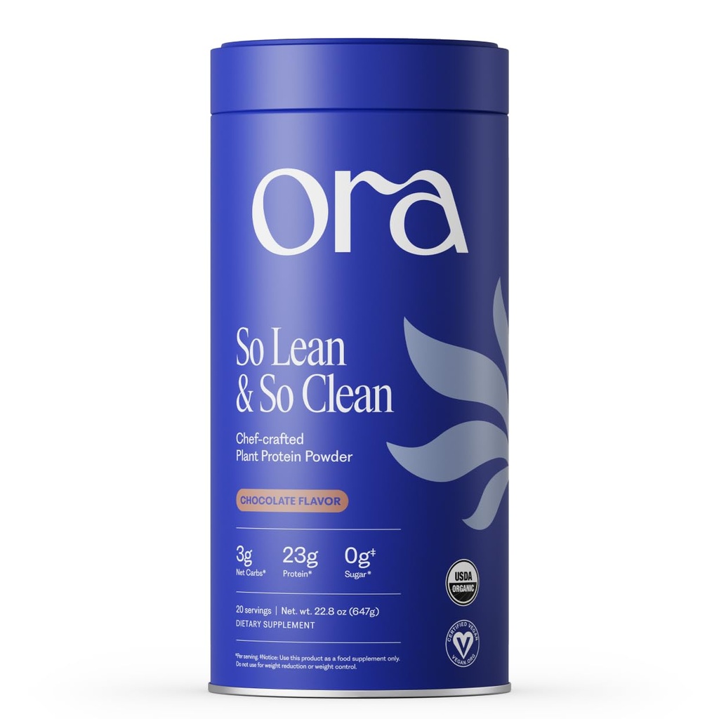 Ora Organic Vegan Protein Powder - 23g Plant Protein for kvinder og mænd - Chokolade Flavor 20 Servering, Bloat- Free, Gluten Free, Non- GMO, Ingen kunstige sødestoffer