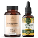 HERBAMAMA Ashwagandha og gurkemeje - Bundle of 1500 mg Ashwagandha Root Capsules & gurkemeje Ingefær Tincture 2 fl oz - Vegan, Non- GMO, Sugar & Alcohol- Free - 2 Pack