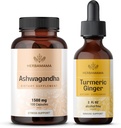 HERBAMAMA Ashwagandha og gurkemeje - Bundle of 1500 mg Ashwagandha Root Capsules & gurkemeje Ingefær Tincture 2 fl oz - Vegan, Non- GMO, Sugar & Alcohol- Free - 2 Pack