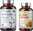 biophix B-3 Nicotinamid 500 mg 180 Vcaps - Gratis vitamin C- 1000 30 tabletter - Nicotinsyre Niacin Natural Flush- Free Vitamin Formel - Understøtter hud celle sundhed