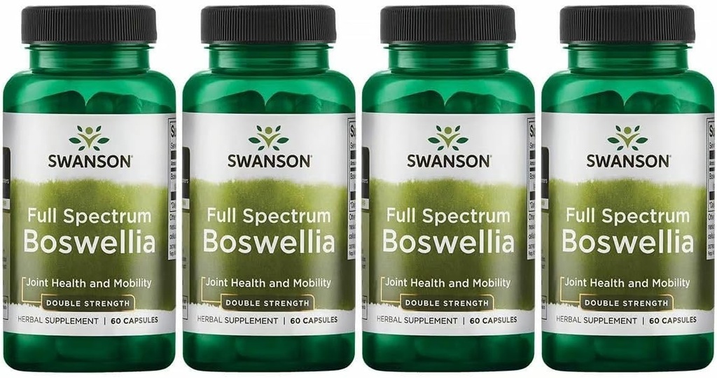 Swanson Double Strength Boswellia- Herbal Supplement Fremme af fælles støtte -Ayurvedic Herb til fælles fleksibilitet og mobilitet Support-Made w / Boswellia Serrata Resin- (60 kapsler, 800mg Hver) 4 pakke