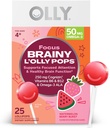 OLLY Focus Buddies L 'OLLY Pops, Cognizin, Vitaminer B6 og B12, Omega-3 ALA, Understøtter fokuseret opmærksomhed og sund hjerne funktion, * Kids 4 + Kosttilskud, Watermelon Strawberry Flavored, 25 Greve