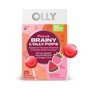 OLLY Focus Buddies L 'OLLY Pops, Cognizin, Vitaminer B6 og B12, Omega-3 ALA, Understøtter fokuseret opmærksomhed og sund hjerne funktion, * Kids 4 + Kosttilskud, Watermelon Strawberry Flavored, 25 Greve