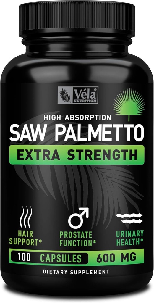 Vela Saw Palmetto Extra Strength High Absorption Supplement kapsler - Ingen dårlig lugt - 1 Capsule x Dag - 600 mg