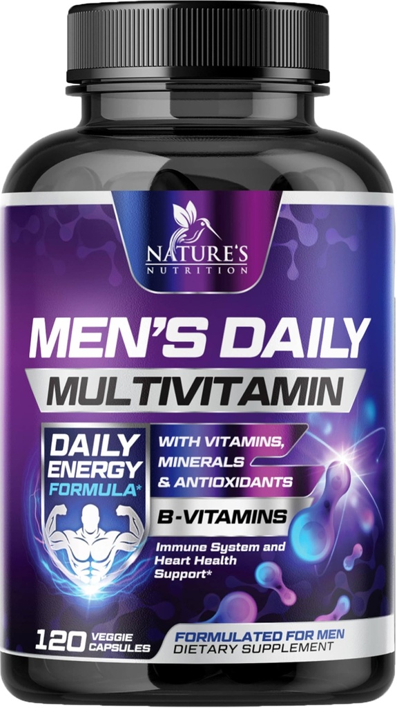 Multivitamin til mænd - Vitamin A, C, D, E, Zink, Calcium, Multivitaminer til immunforsvar support, Vitamin B12, Mænds daglige multivitamin supplement kapsler, Non- GMO Herre Multi Vitamin - 120 kapsler