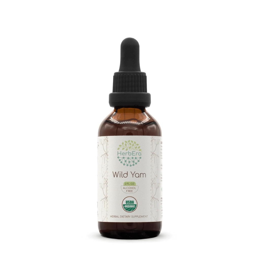 HerbEra Wild Yam B60 Alkohol- Free Herbal Extract USDA Organic Tinktur, Koncentrerede flydende dråber Natural Wild Yam (Dioscorea Villosa) Tørret rod 2 fl oz