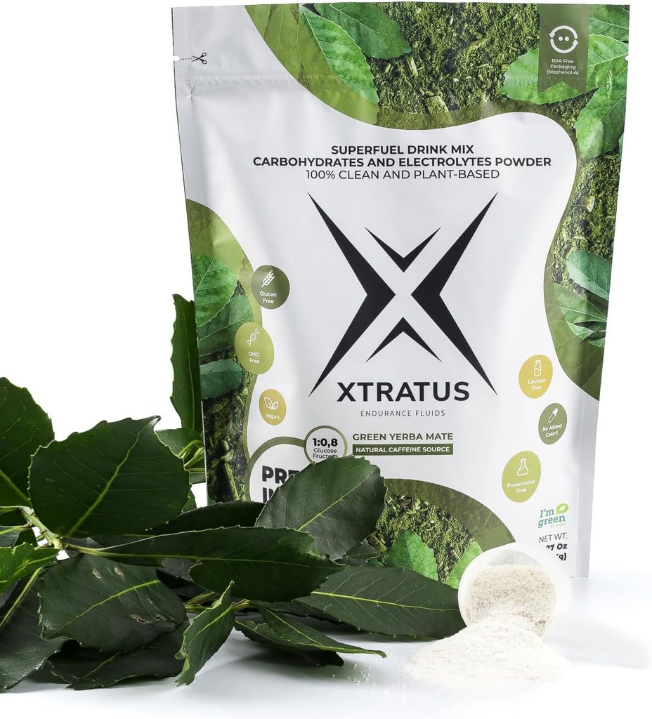 Grøn Mate (Koffein) - Sport energi drik med kulhydrater og elektrolyter. Naturlig kilde til koffein. Præ- og intrauddannelse 100% Natural. 35,27Oz.