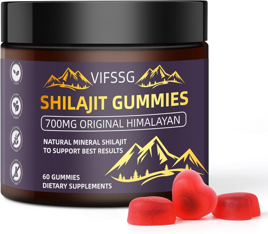 Shilajit Gummies, Sugar- Free Gummies, 500 Mg Shilajit Pure Himalayan Organic, Shilajit Supplement, Shilajit Resin, Gold Grade Nature Shilajit med 4 in-1 Complex for Energy Support, 60 Gummies