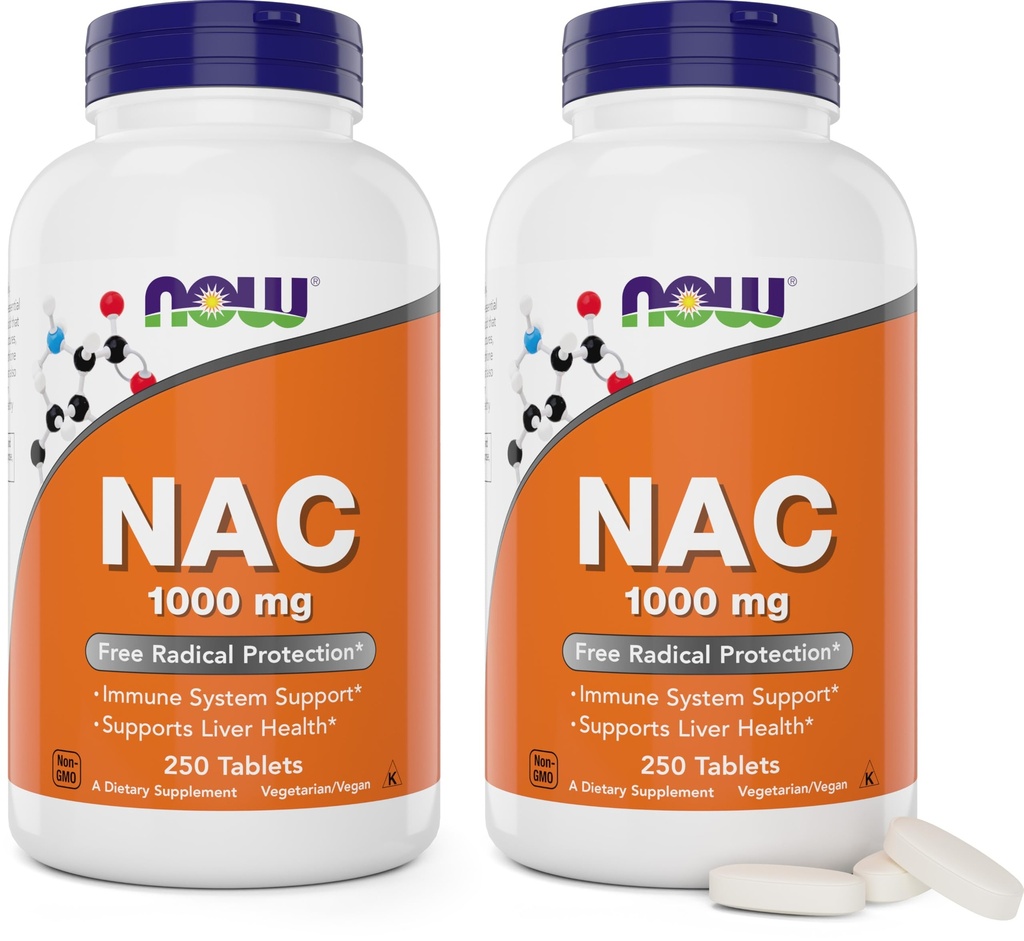 Now Foods NAC 1. 000 mg, 250 tabletter (pakke med 2), N- Acetyl- Cysteine Supplement, 1000 mg (1 gram) per tablet - Vegetarisk, non- GMO