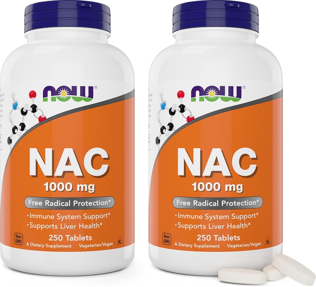 Now Foods NAC 1. 000 mg, 250 tabletter (pakke med 2), N- Acetyl- Cysteine Supplement, 1000 mg (1 gram) per tablet - Vegetarisk, non- GMO