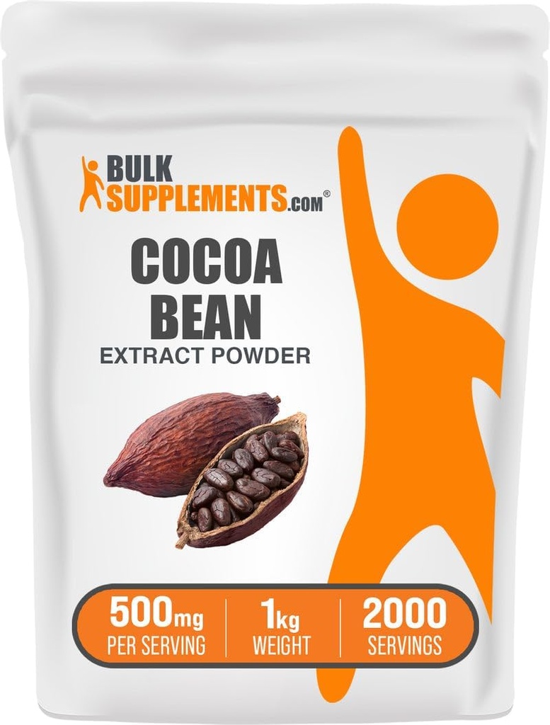 BulkSupplements.com Cocoa Bean Extract Powder - Cocoa Supplement - Usødet, Vegan & Gluten Free, 500mg per Serving, 1kg (2,2 lbs) (Pack of 1)