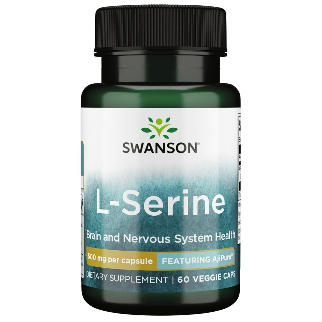 Swanson Ajipure L- Serine Pharmaceutical USP Grade High Renhed Aminosyre Supplement Kognitiv funktion Brain Health 500 mg 60 Veggie kapsler