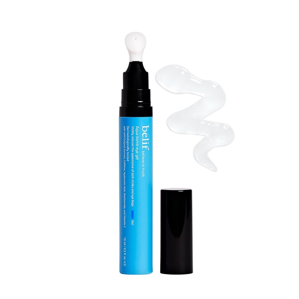 Belif Aqua Bomb Cooling Eye Gel - Koffein & Hyaluronsyre til Puffiness & Hydration, Niacinamid & C-vitamin til mørke cirkler, Adenosin & Collagen til plumping & Firming, Koreansk hudpleje