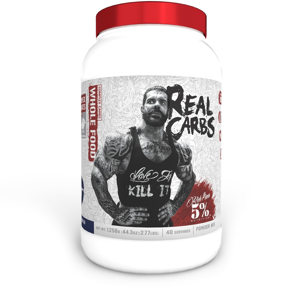 5% Nutrition Rich Piana Real Carbs med Real Food Complex Carb Powder, Long- risting Low Glycemic Energy for Pre- Workout / Post- Workout Recovery Meal, 2,8 LB, 40 Servering (Blueberry Cobbler)