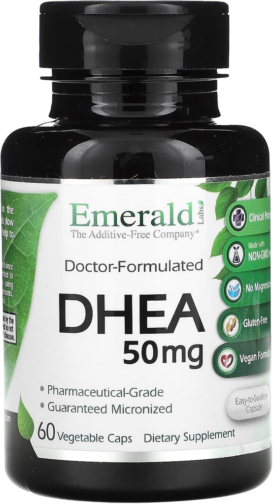 Emerald Labs DHEA 50mg - Adrenal Support to Help Hormone Balance * - Gluten- Free - 60 Vegetabilske kapsler (60- dages forsyning)