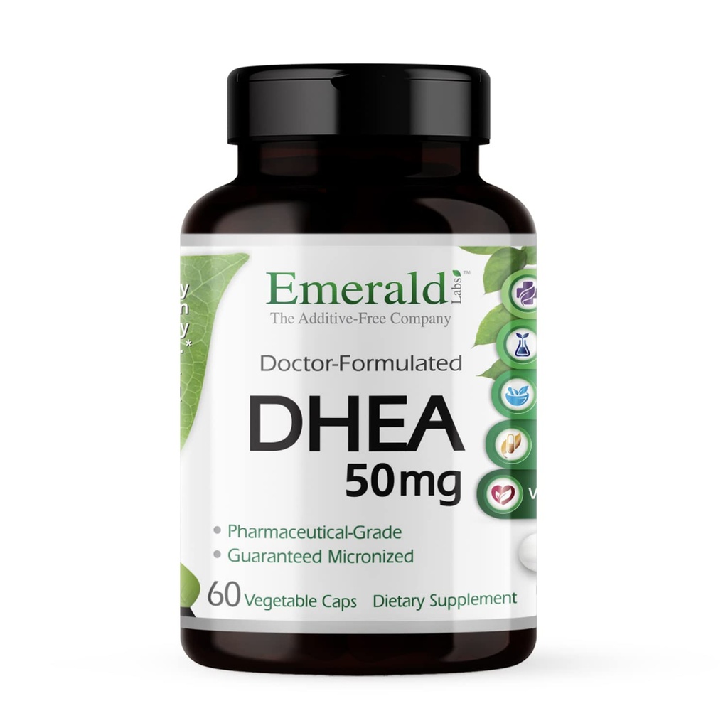 Emerald Labs DHEA 50mg - Adrenal Support to Help Hormone Balance * - Gluten- Free - 60 Vegetabilske kapsler (60- dages forsyning)