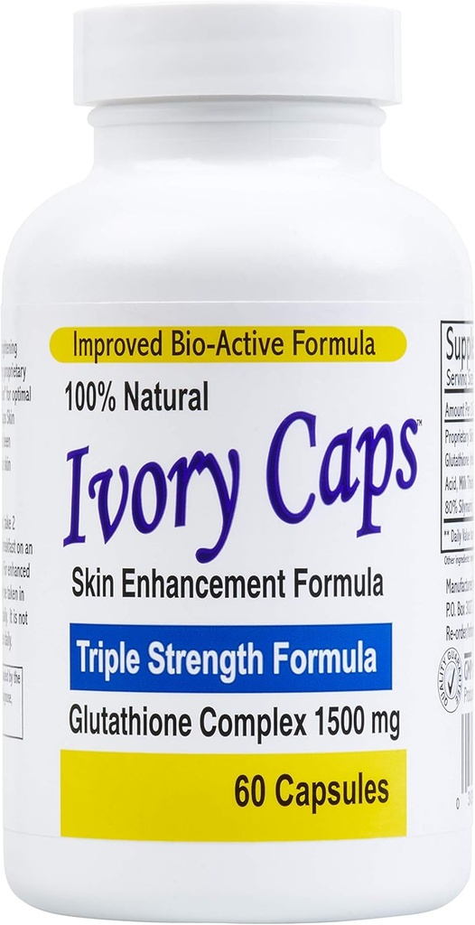 Ivory Caps - Maximum Potency 1500 mg Glutathione Skin Whitening Pills Complex, 60 Capsules