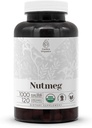 Nutmeg USDA Organic 120 Capsules Measures 124; High- potency Natural Supplement Measures 124; Certified Organic Vegetarian Capsules and Organic Nutmeg (Myristica fragrans) Tørret Nut (120 Capsules)
