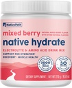 NativePath Native Hydrate, Zero Sugar, Electrolytes Powder med BCAAs, Blandede Berry Hydration, Keto & Paleo Friendly, 30 Servere