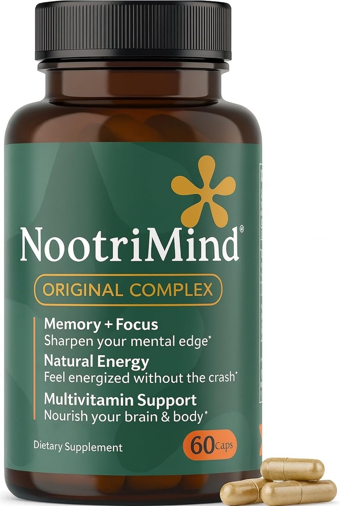 Brain Supplements for Memory and Focus - Nootrop med Bacopa Monnieri, Phosphatidylserin, Omega-3 DHA & mere; understøtter Mental Klarhed & Kognitiv funktion; vitamin B6 & B12- 60 Kapsler