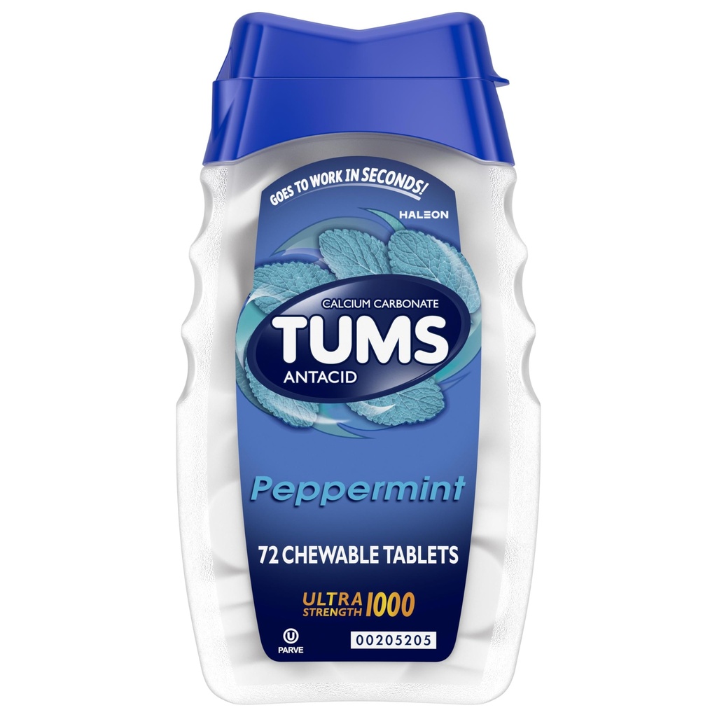 TUMS Ultra Strength Chewable Antacida Tablets for Heartburn Relief, Pebermynte - 72 Greve