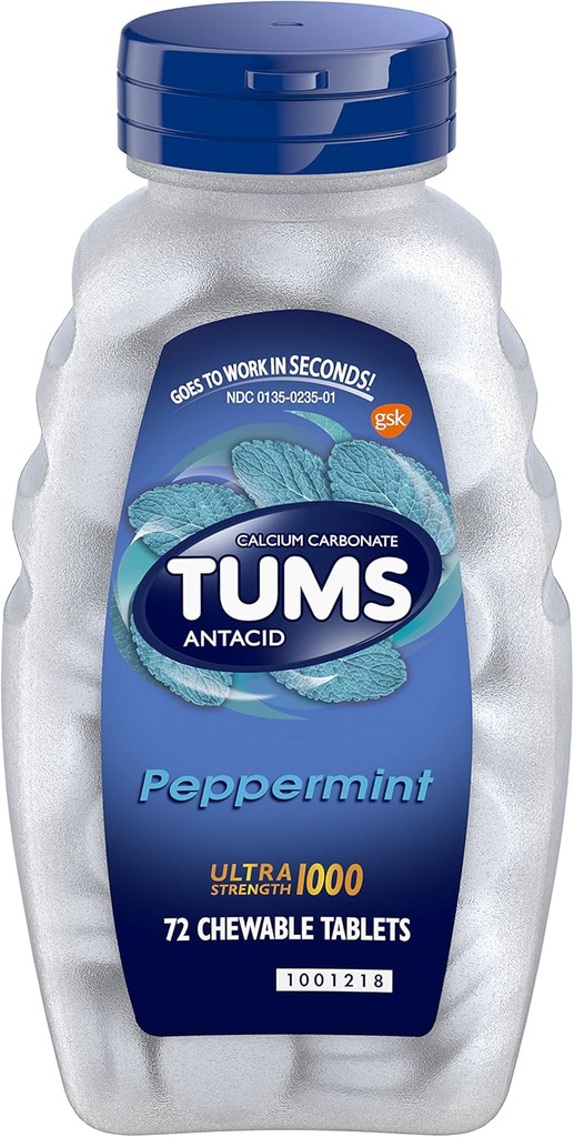 TUMS Ultra Strength Chewable Antacida Tablets for Heartburn Relief, Pebermynte - 72 Greve
