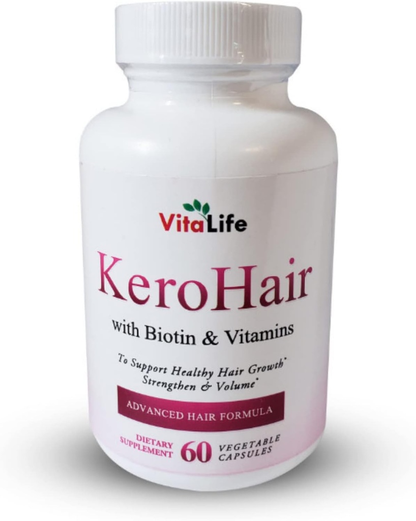 KeroHår komplet supplement med vitaminer og biotin I 60 kapsler for stærk og sund hårvækst - forebygger hårtab