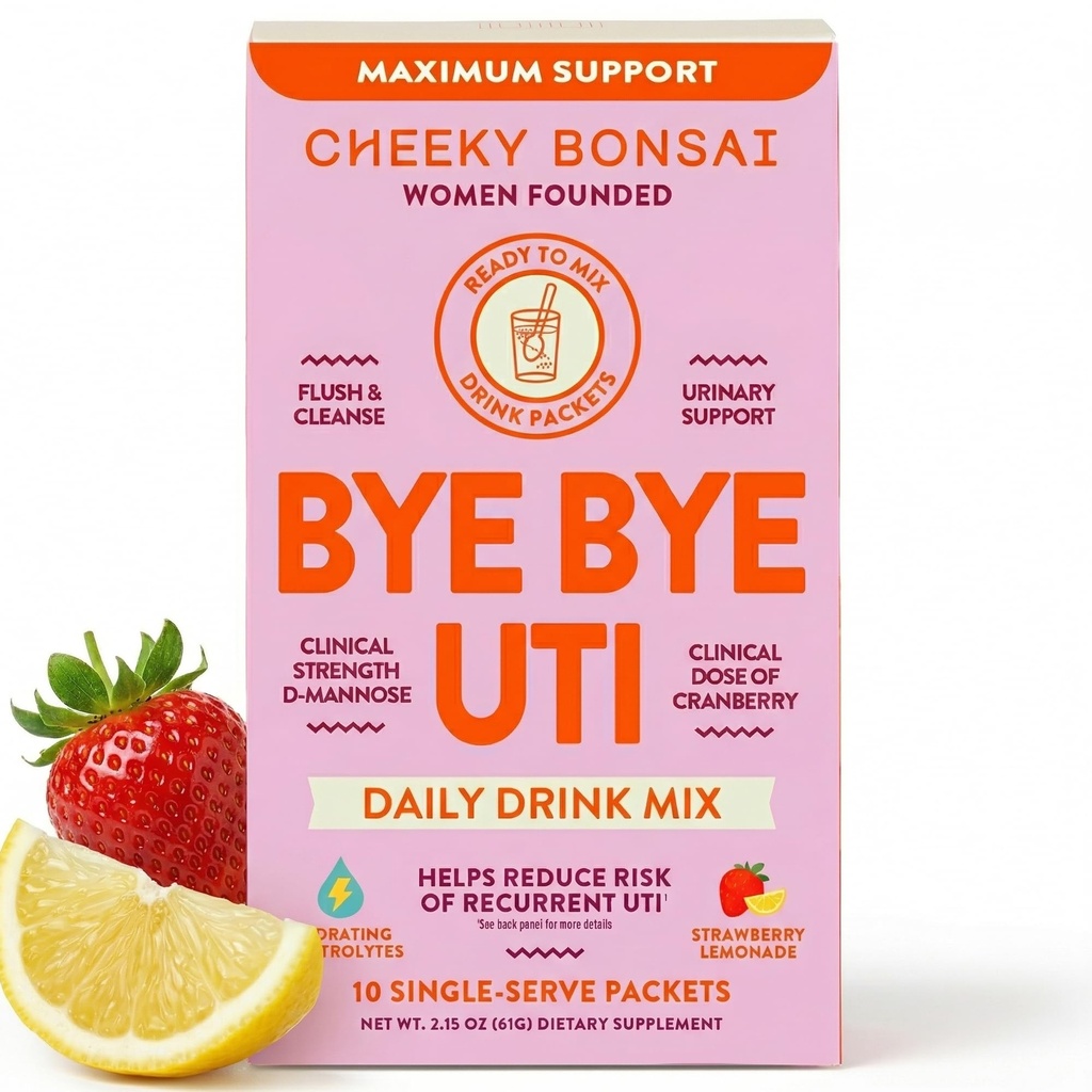 Cheeky Bonsai, Urinary Health Hydration Pakker, Flush & Beskyt den Urinary Tract med D- Mannose, Tranebær & Elektrolytes, Hibiscus Lemonade Flavor (10 Pakker) Ingen tilsat sukker, Vegan og Gluten- Free