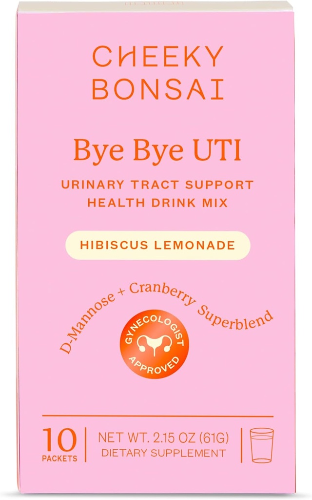Cheeky Bonsai, Urinary Health Hydration Pakker, Flush & Beskyt den Urinary Tract med D- Mannose, Tranebær & Elektrolytes, Hibiscus Lemonade Flavor (10 Pakker) Ingen tilsat sukker, Vegan og Gluten- Free