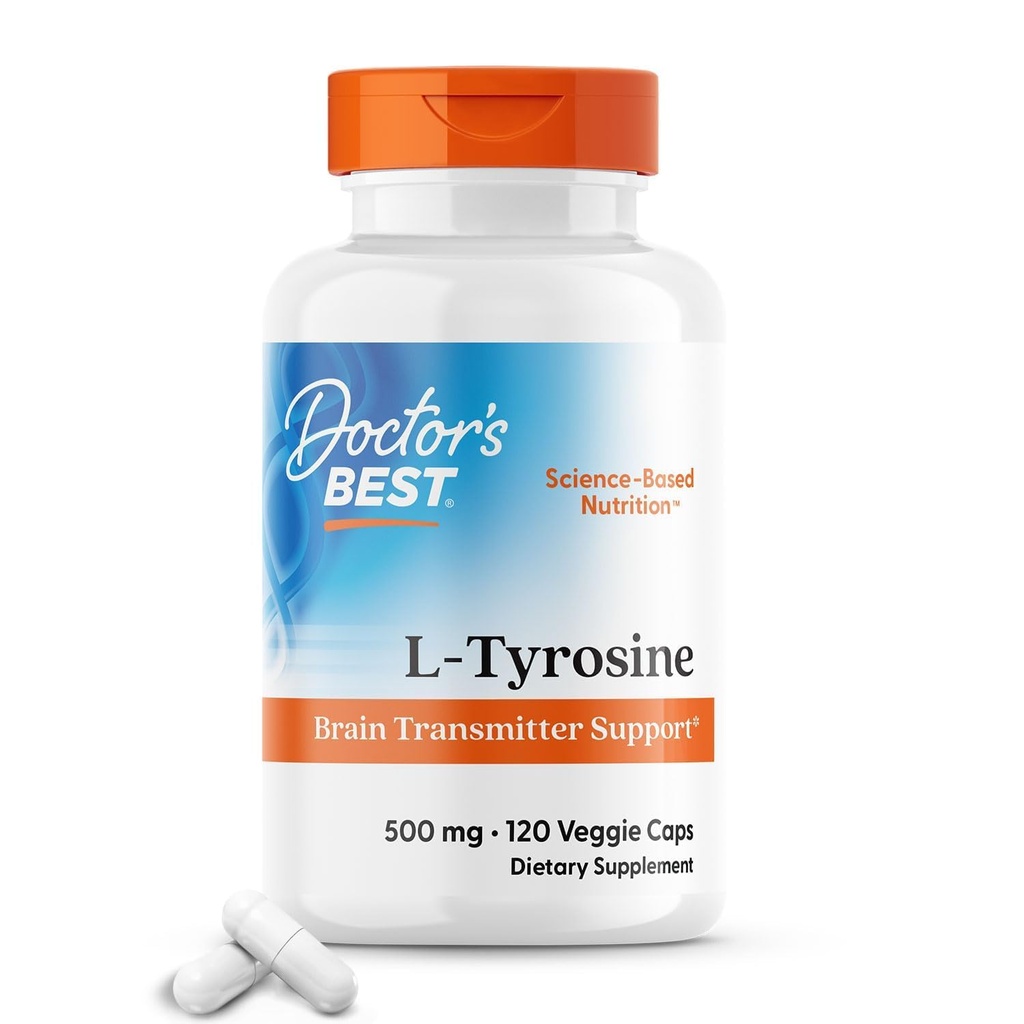 Læger Bedste L- Tyrosine, 500 mg, Brain Transmitter Support, Non- GMO, Gluten Free 120 Veggie Caps
