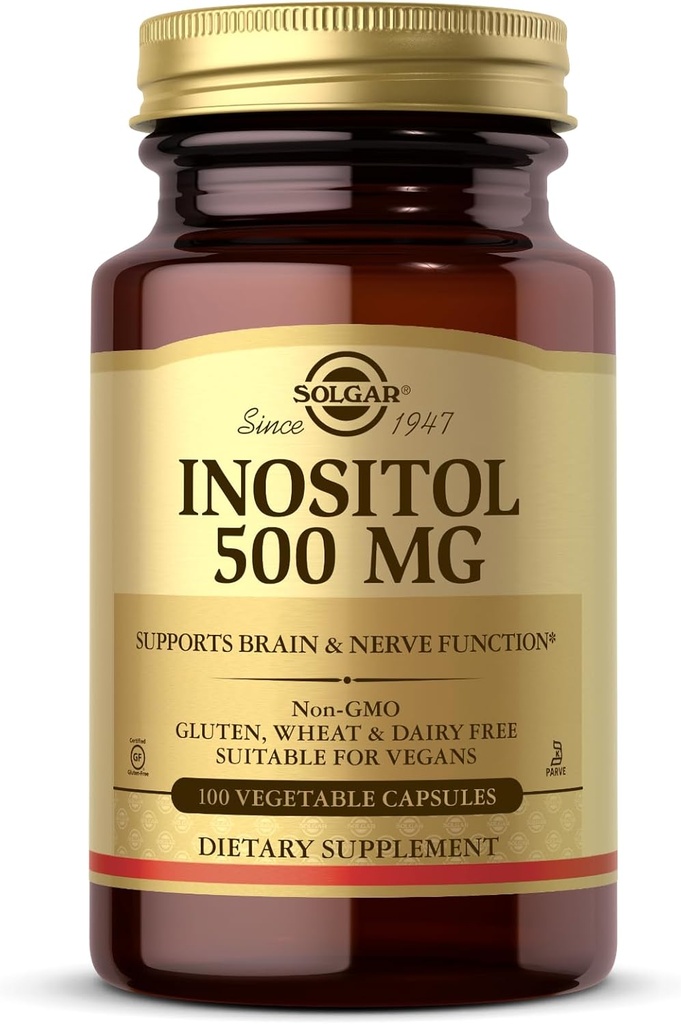 Solgar Inositol 500 mg - 100 Vegetabilske kapsler - non-GMO, Vegan, Gluten Free, Dairy Free, Kosher - 100 Servere