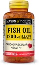 MASON NATURAL Fish Oil 1. 200 mg Omega-3 360 mg - Sund hjerte, Understøtter kredsløbsfunktion, forbedret kardiovaskulær sundhed, 120 Softgels