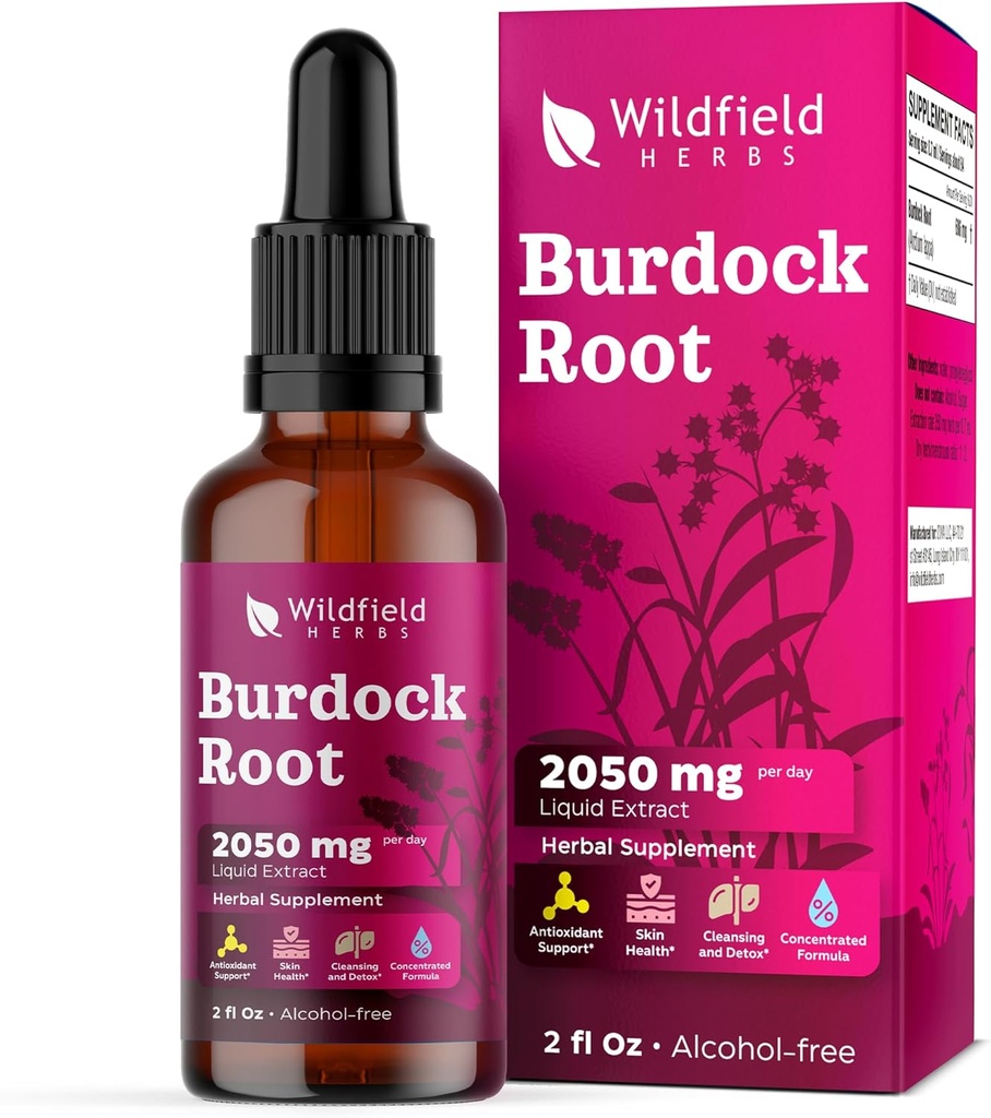 Burdock Root Tincture Extract Drops 2000mg (Arctium lappa L.) Urtetilskud Absorber Bedre end kapsler, 1 måned Tilgang, 84 Servering, Alkohol- Gratis Tincture - 2 Oz, pakke med 1