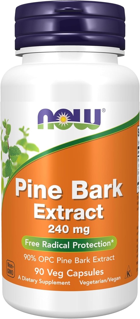 Now Foods Supplements, Pine Bark Extract 240 mg, 90% OPC Pine Bark Extract, (fra Indre Bark af Kinesisk Rød Pine), 90 Veg Kapsler