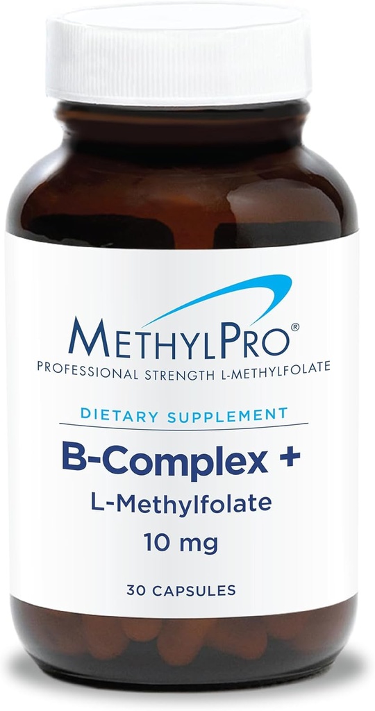 MethylPro B- Complex + L- methylfolat 10 mg - Metyleret vitamin B Complex til kvinder og mænd, Cellular Energy Support med folat, Niacin og biotin, VIT B supplement - 30 Vegankapsler
