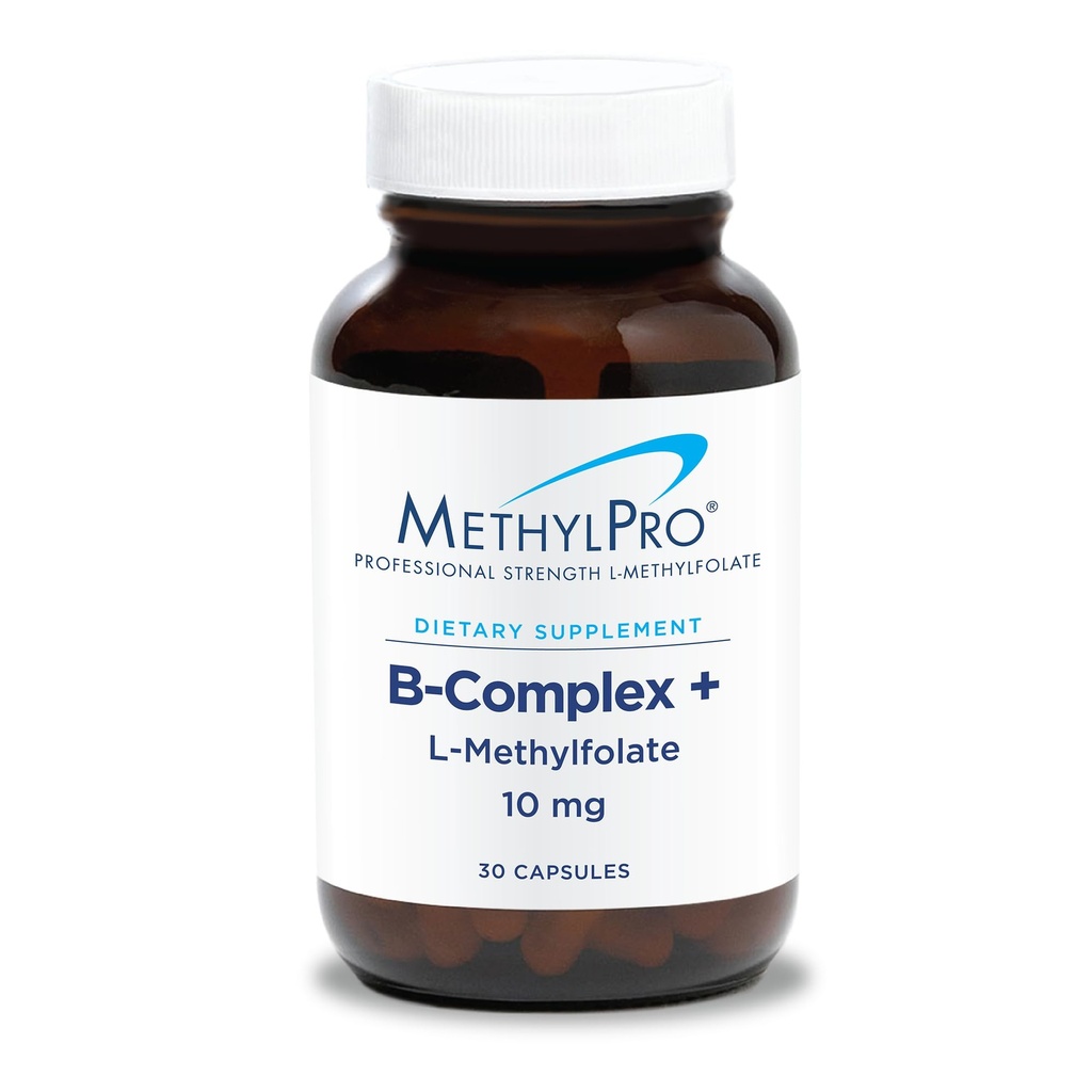 MethylPro B- Complex + L- methylfolat 10 mg - Metyleret vitamin B Complex til kvinder og mænd, Cellular Energy Support med folat, Niacin og biotin, VIT B supplement - 30 Vegankapsler