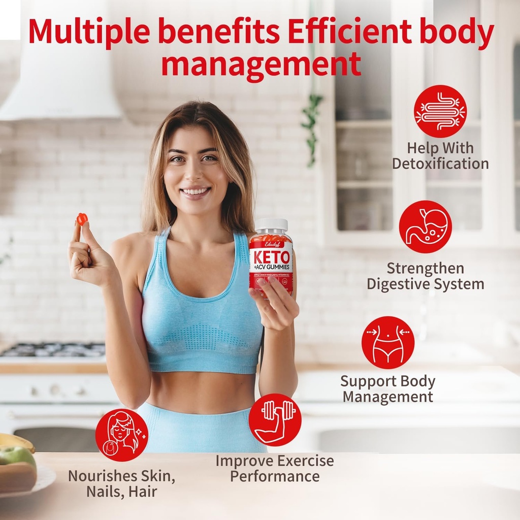Keto ACV Gummies, Gluten & Sugar Free Apple Cider Vincities Supplement for mænd og kvinder - 180 Gummies (1500 mg-3 Pack)