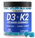 Sugar- Free Vitamin D3 K2 Gummies, Vitamin D3 10000iu & Vitamin K2 (MK7) 200mcg med Calcium, Magnesium, Vitamin B12 for Knoglemuskeltænder Immun, Vegan