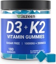 Sugar- Free Vitamin D3 K2 Gummies, Vitamin D3 10000iu & Vitamin K2 (MK7) 200mcg med Calcium, Magnesium, Vitamin B12 for Knoglemuskeltænder Immun, Vegan
