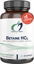 Design for sundhed betaine HCl med pepsin - 750mg betaine hydroklorid + protein fordøjelsesenzymer - Non- GMO supplement til støtte fordøjelsesfunktion (120 kapsler)