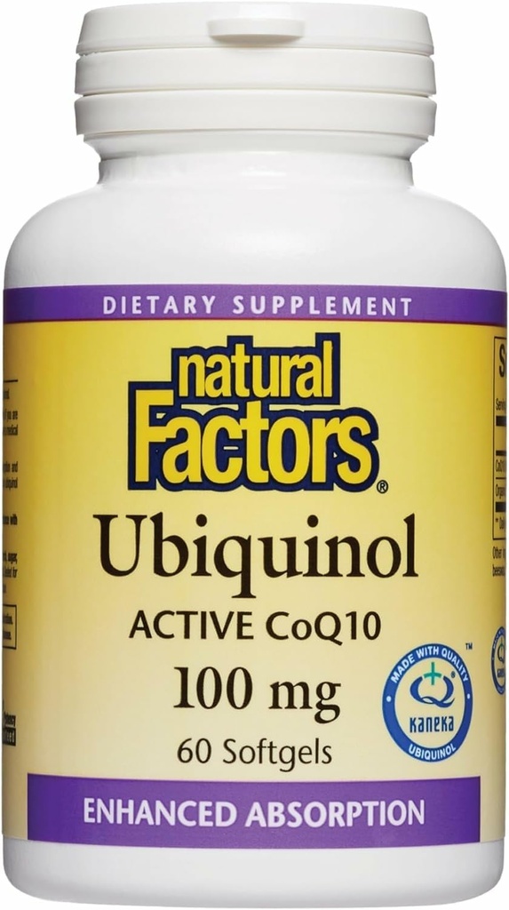 Naturlige faktorer Ubiquinol 100 mg - Understøtter hjerte sundhed & naturlige vitalitet - Antioxidant Support Supplement med Superior Absorption - Energistøtte med Flaxseed Oil - 60 Softgels (60 Servere)