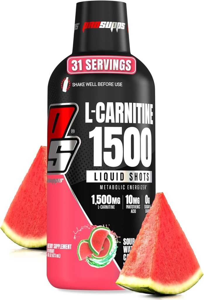 PROSUPPS L- Carnitin Liquid 1500, Stimulant- Free Liquid Shots for mænd og kvinder - Clean Pre- workout drink for energi, ydeevne & muskel Inddrivelse - Ingen sukker, ingen kulhydrater - 31 Servering, Watermelon Candy