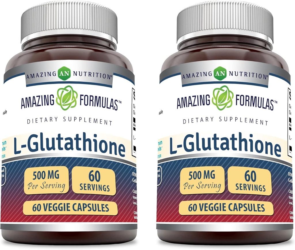 Amazing Formulas Reduceret L- Glutathione Supplement Note 124; 500 Mg Per Serving Budding 124; 60 Veggie Kapsler Budding124; Non-GMO Budding124; Gluten Free Budding124; Lavet i USA Budding124; (pakke med 2)