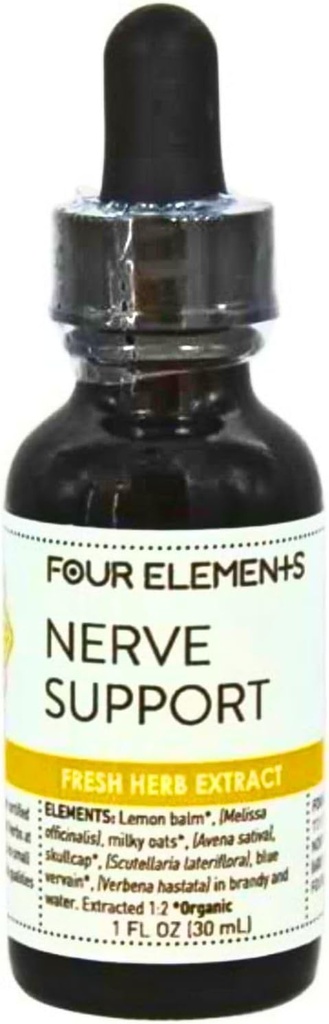 Fire elementer 4E Nerve Support Herbal Tincture Blend, 100% Certified Fresh Organic Herb Extract, 1 FL OZ