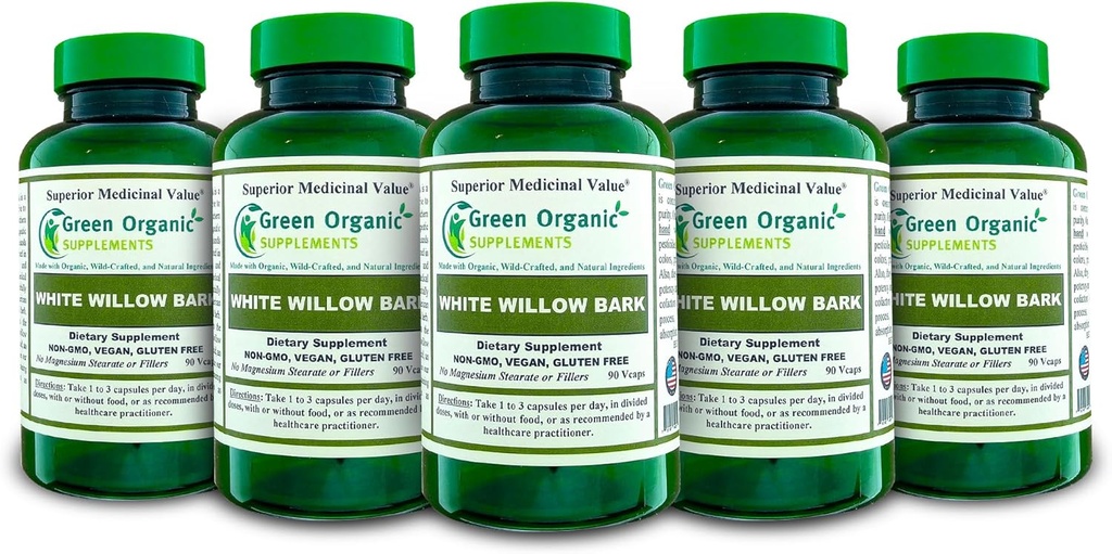 Grøn Økologisk Kosttilskud Hvid Willow Bark (pakke med 5)