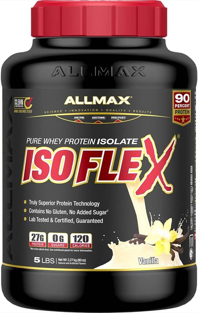 ALLMAX Nutrition - ISOFLEX Whey Protein Powder, Whey Protein Isolate, 27g Protein, Vanilla, 5 Pund